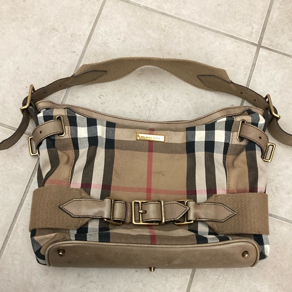 Burberry Tan and Black Check Shoulder Bag